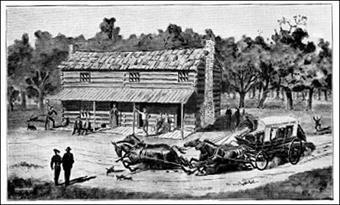 [Illustration of the Leavenworth and Pike's Peak Express passing the Milne house in old Indianola.]