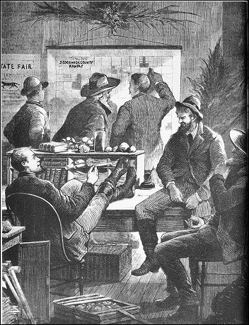 [Crowded office.]